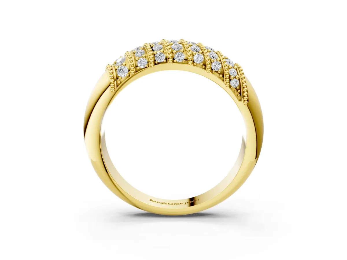 Channel Set Round Diamond Dome Band Yellow gold