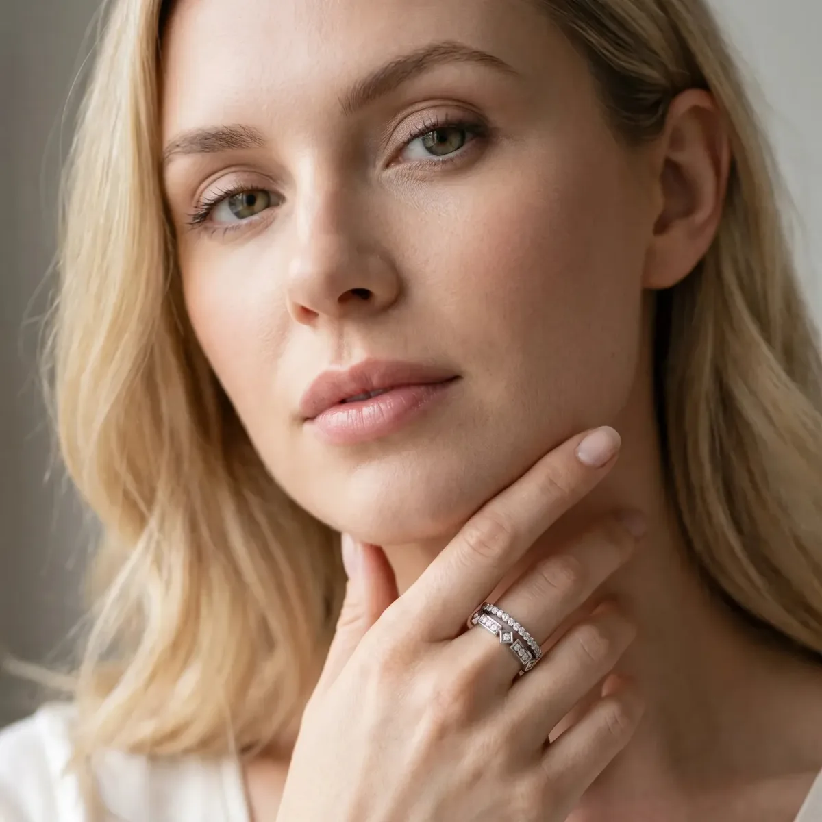 Pavé Round Diamond Channel Set Dual Band with Prong Setting Platinum