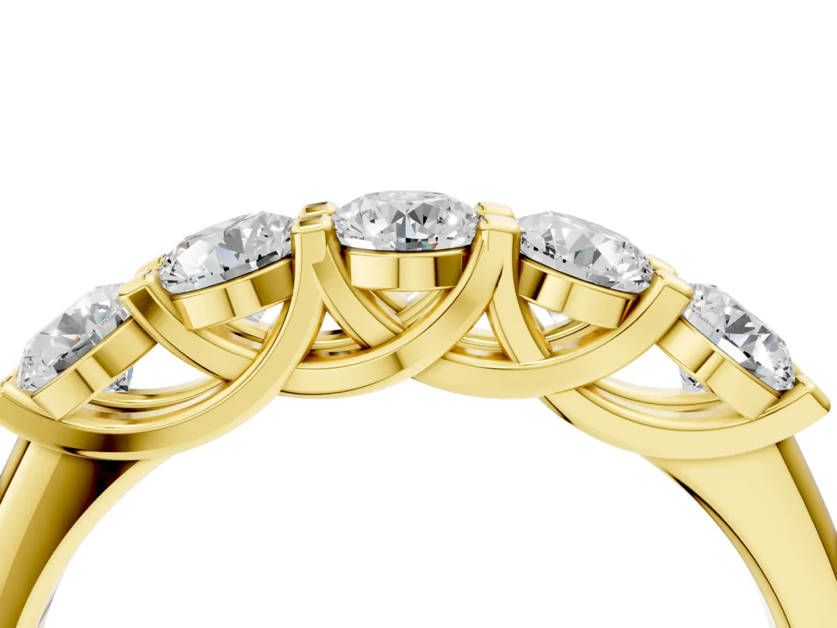 Round Cut Diamond Half Eternity Band with Prong Setting Yellow gold