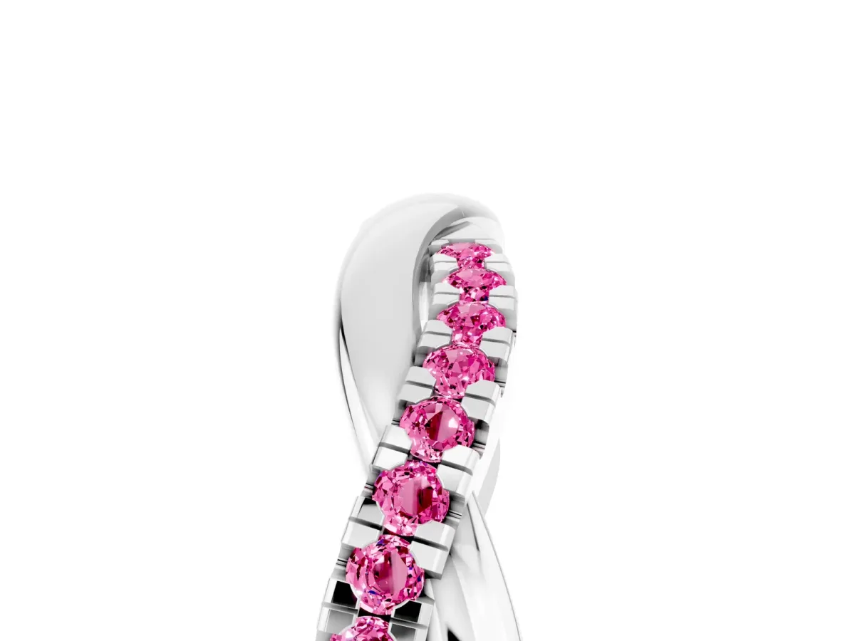 Round Pink Sapphire Twisted Infinity Band with Prong Setting Silver