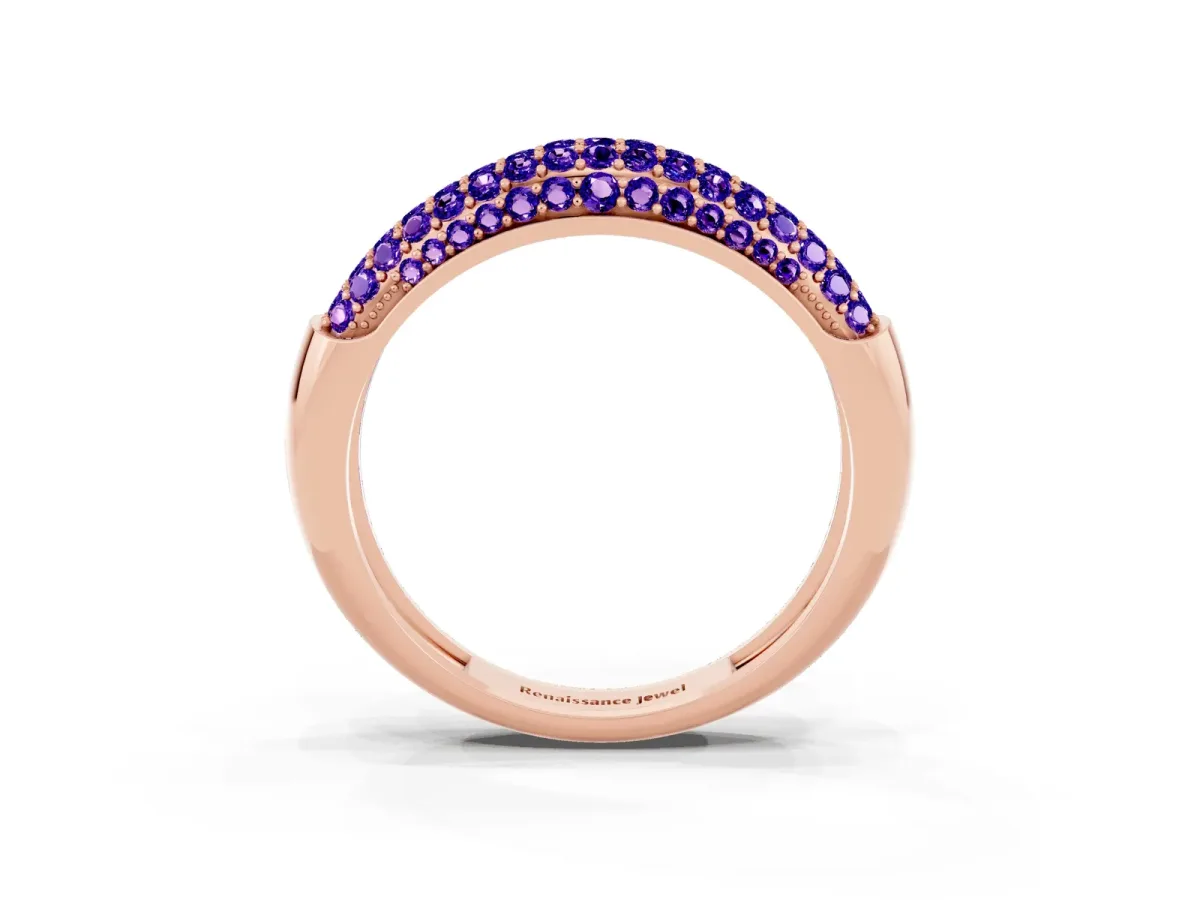 Three-Row Pavé Round Tanzanite Dome Band Rose gold
