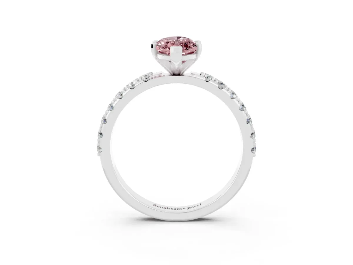 Marquise Cut Morganite Solitaire Pavé Band with Four-Prong Setting Silver