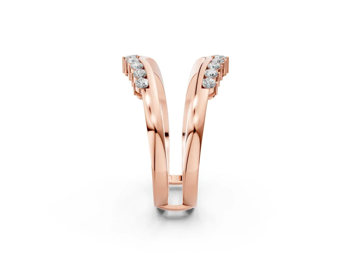 Round Diamond Chevron Contour Band with Prong Setting Rose gold