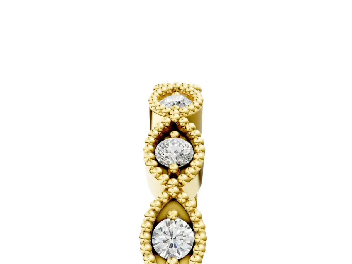 Milgrain Marquise Diamond Half Eternity Band with Bezel Setting Yellow gold