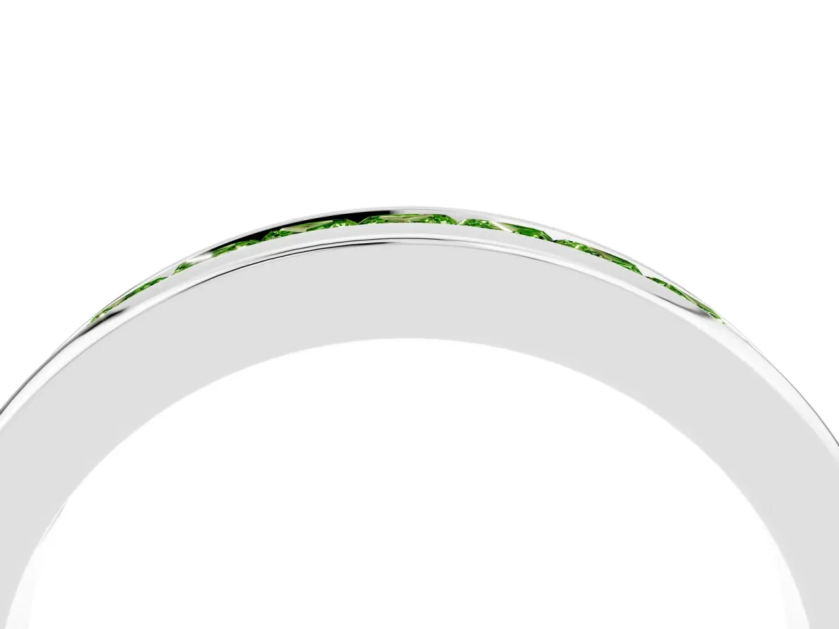 Channel Set Princess Cut Peridot Eternity Band Platinum