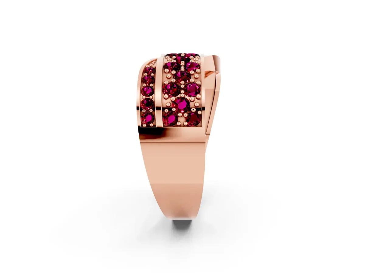 Pavé Round Garnet Crossover Band with Bead Prong Setting Rose gold