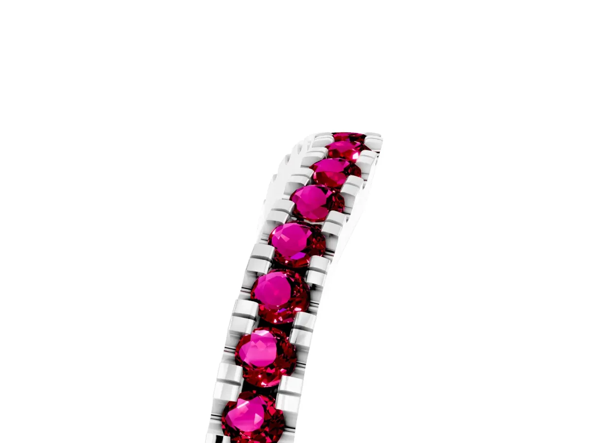 Round Garnet Pavé Curved Band with Shared Prong Setting White gold