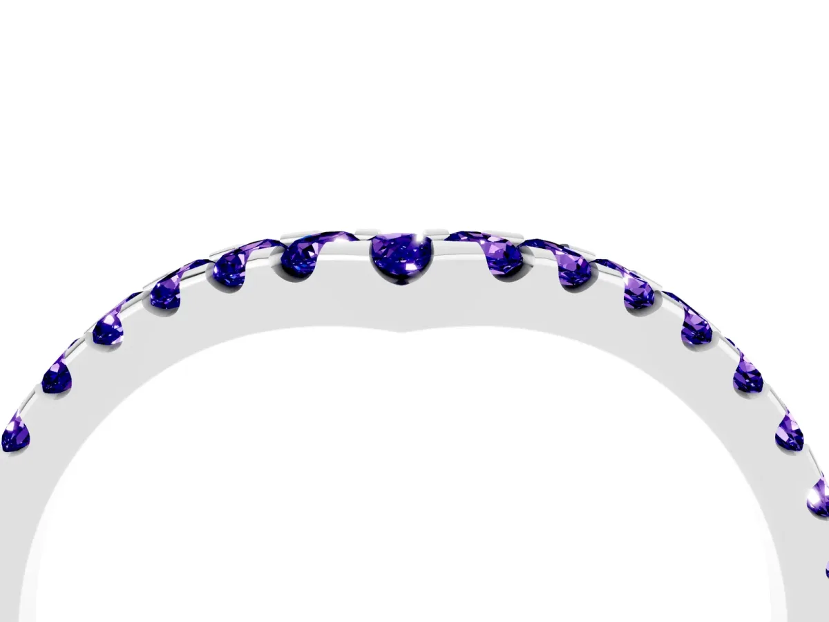 Pavé Round Tanzanite Chevron Band with Shared Prong Setting Silver