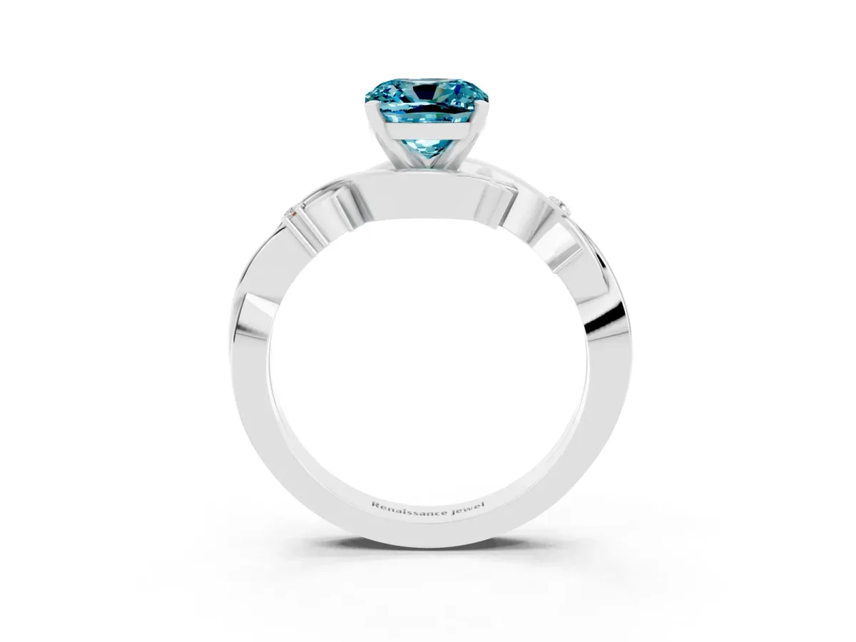 Cushion Cut Blue Topaz Solitaire Ring with Twisted Band and Prong Setting Silver