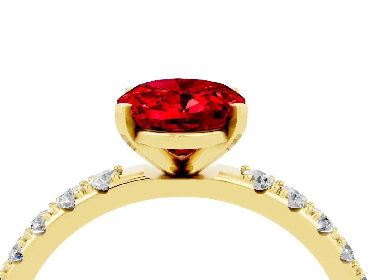 Oval Cut Ruby Solitaire Pavé Band with Four-Prong Setting Yellow gold