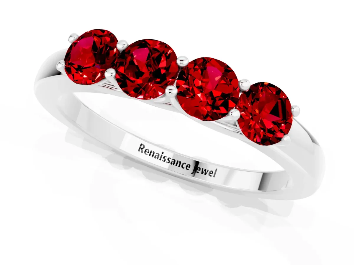 Four-Stone Round Ruby Prong-Set Band Silver