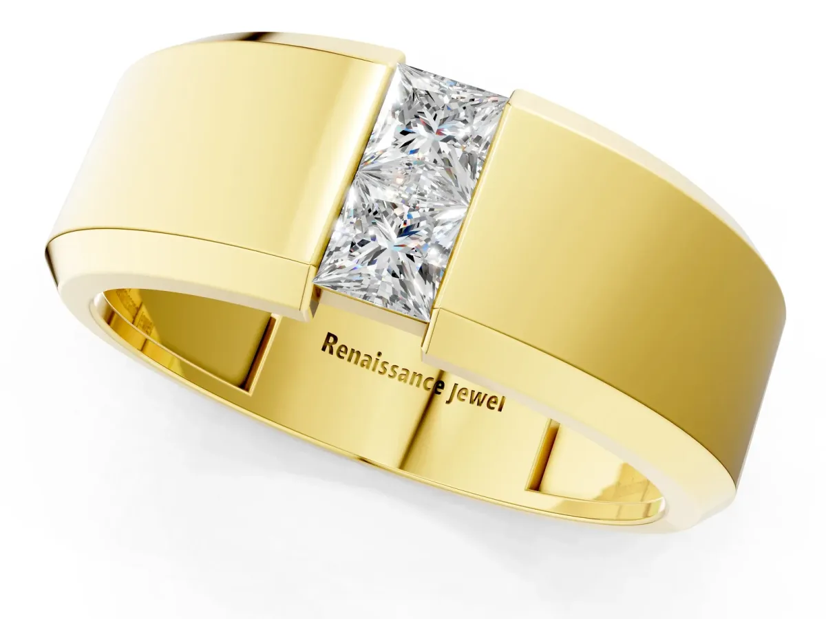 Princess Diamond Two-Stone Mens Band Yellow gold