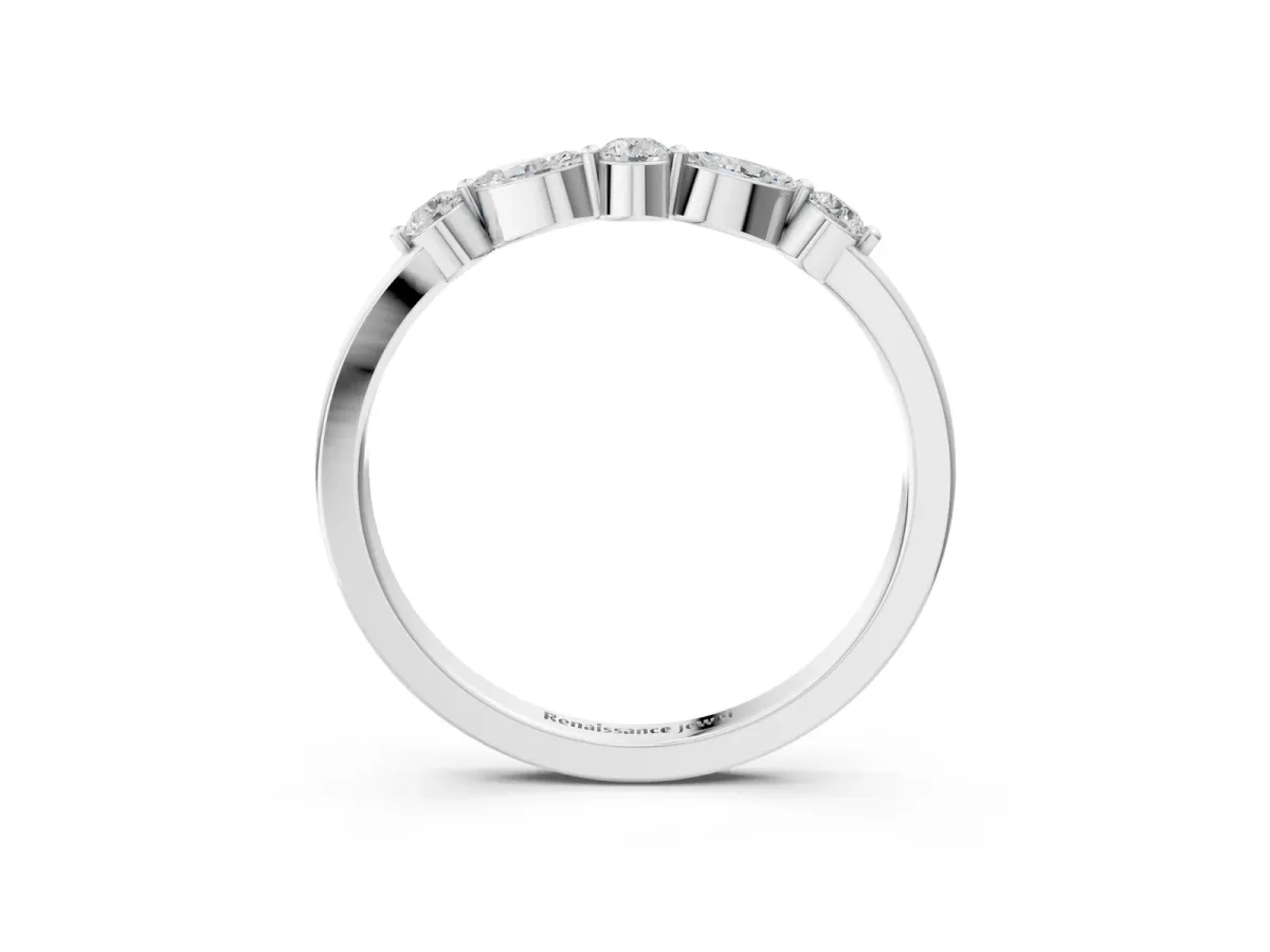 Round and Marquise Diamond Half Eternity Band with Prong Setting Silver
