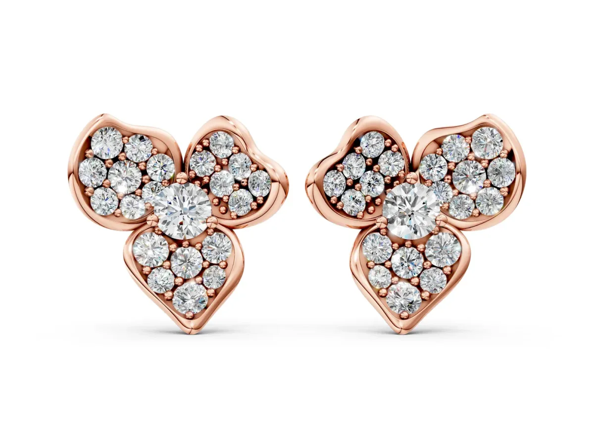 Round Diamond Pavé Flower Stud Earrings Rose gold