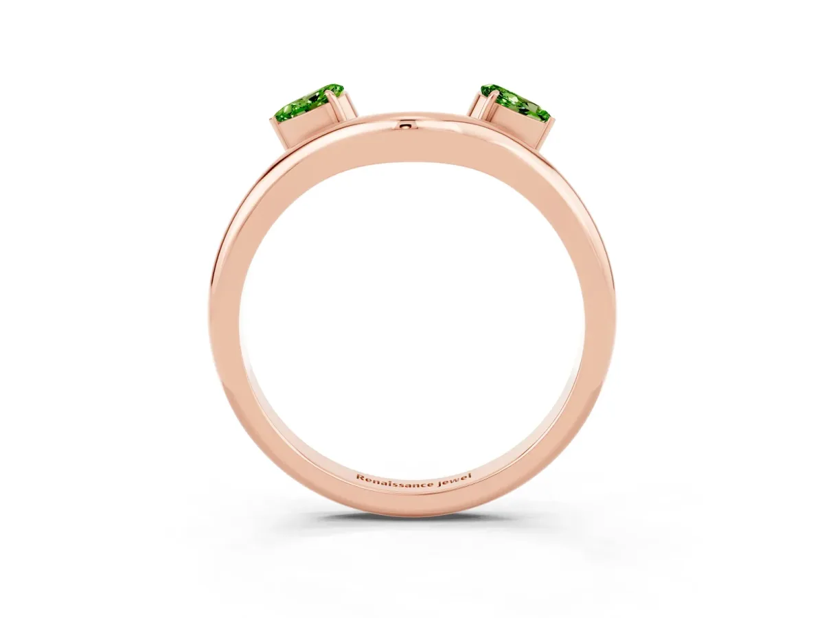 Pear Cut Peridot Two-Stone Open Band Ring with Prong Setting Rose gold