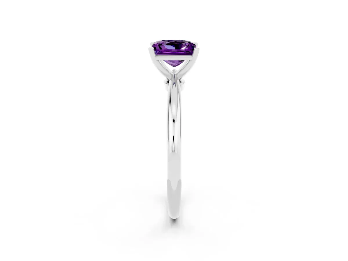 Princess Cut Amethyst Solitaire Ring with Six-Prong Setting and Classic Band Silver