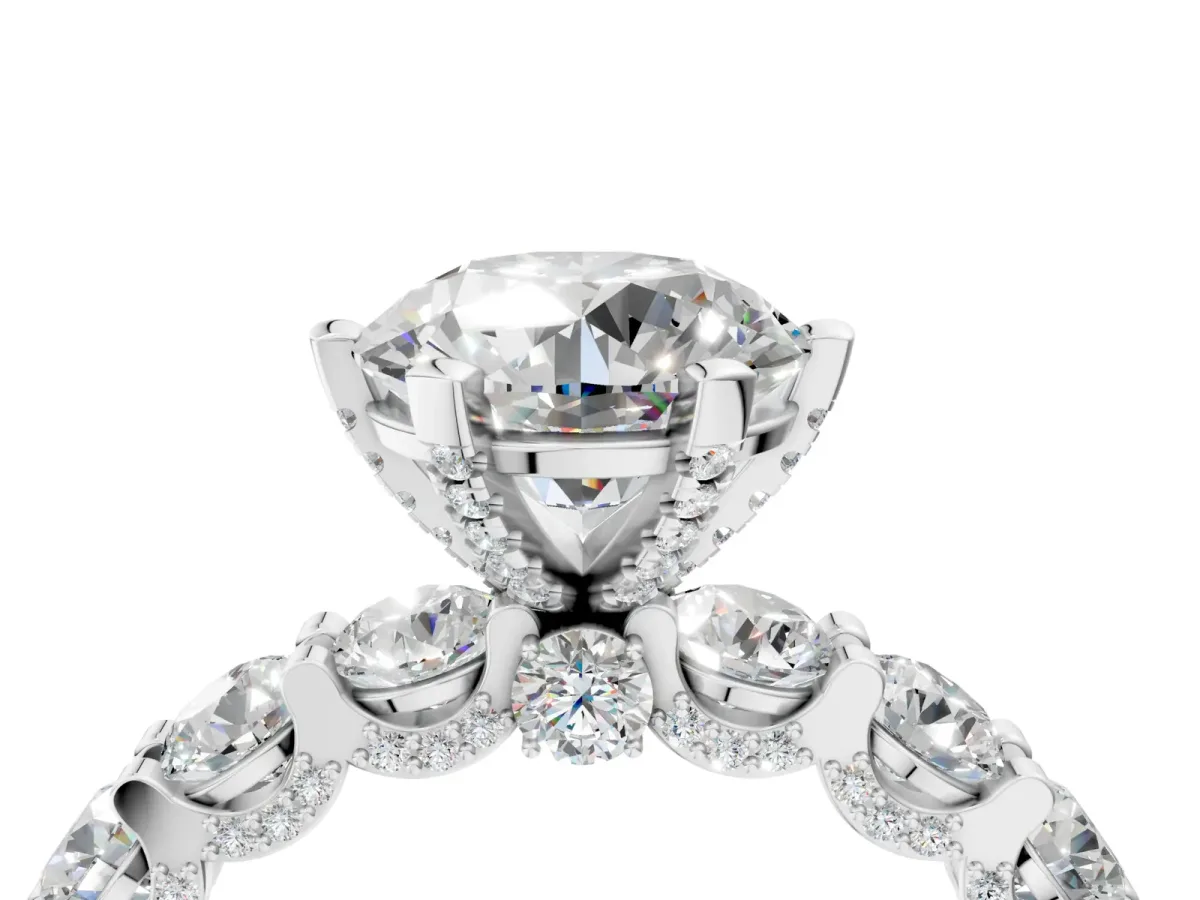 Round Diamond Mens Ring with Graduated Side Stones White gold