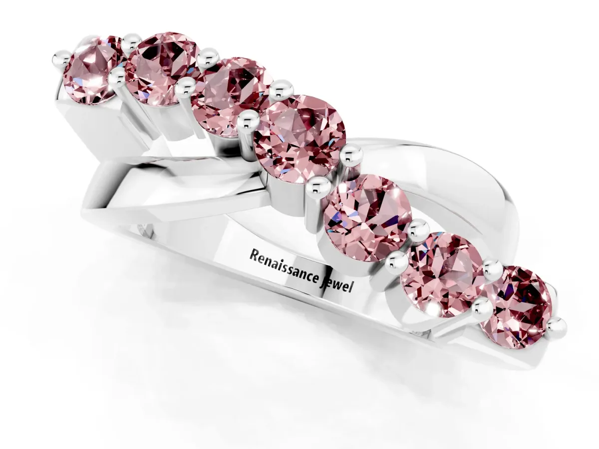 Round Morganite Prong-Set Crossover Band Silver