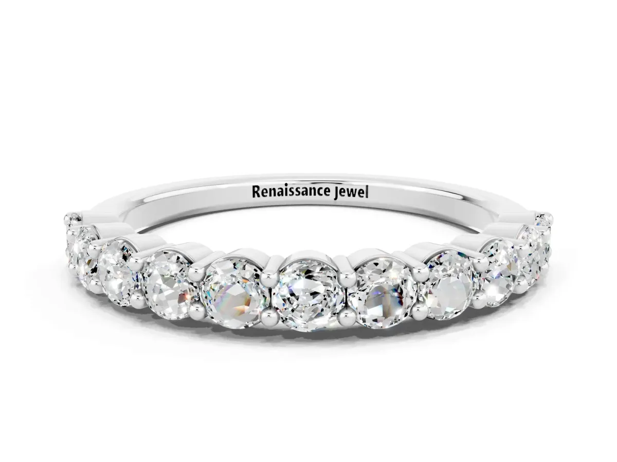 Round Moissanite Half Eternity Band with Prong Setting White gold