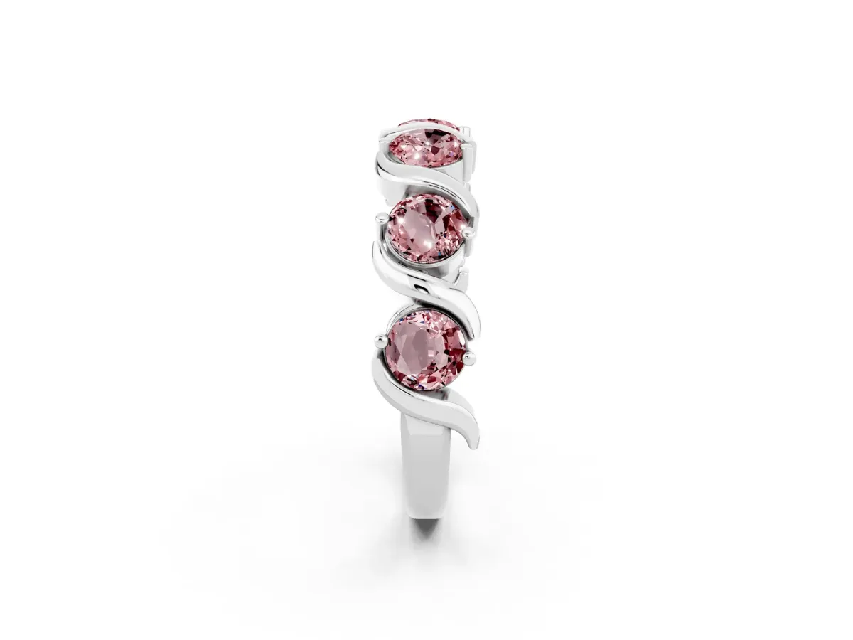 Six-Stone Round Morganite Wave Band with Shared Prong Setting Silver