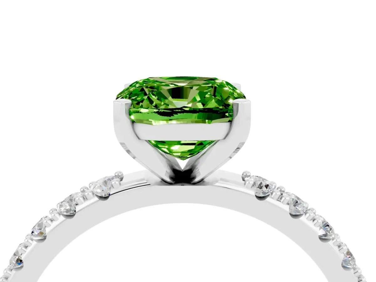 Cushion Cut Peridot Solitaire Pavé Band with Four-Prong Setting Silver