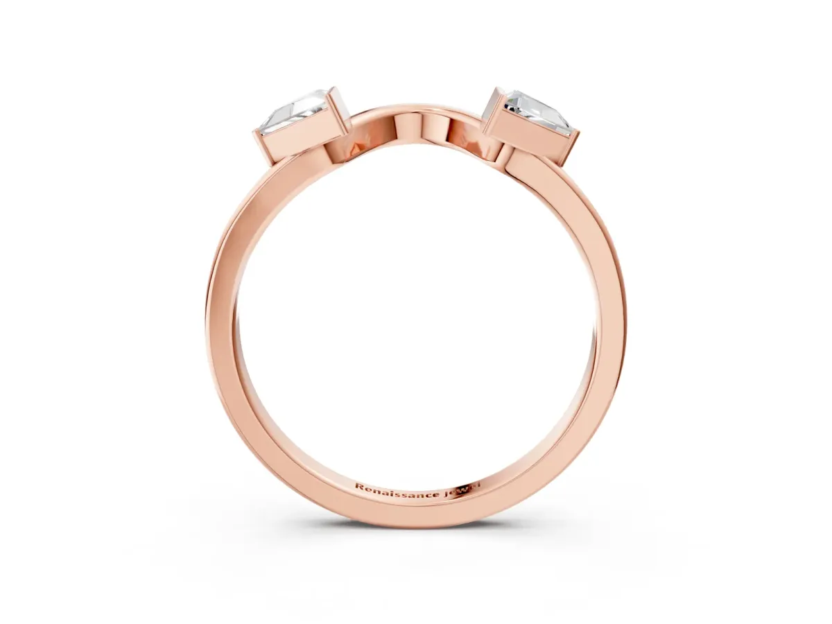 Trillion Diamond Open Band Ring with Bezel Setting Rose gold