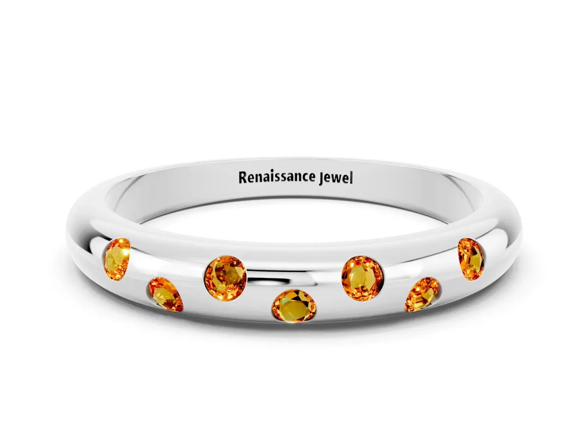 Round Citrine Flush-Set Comfort Fit Band Platinum