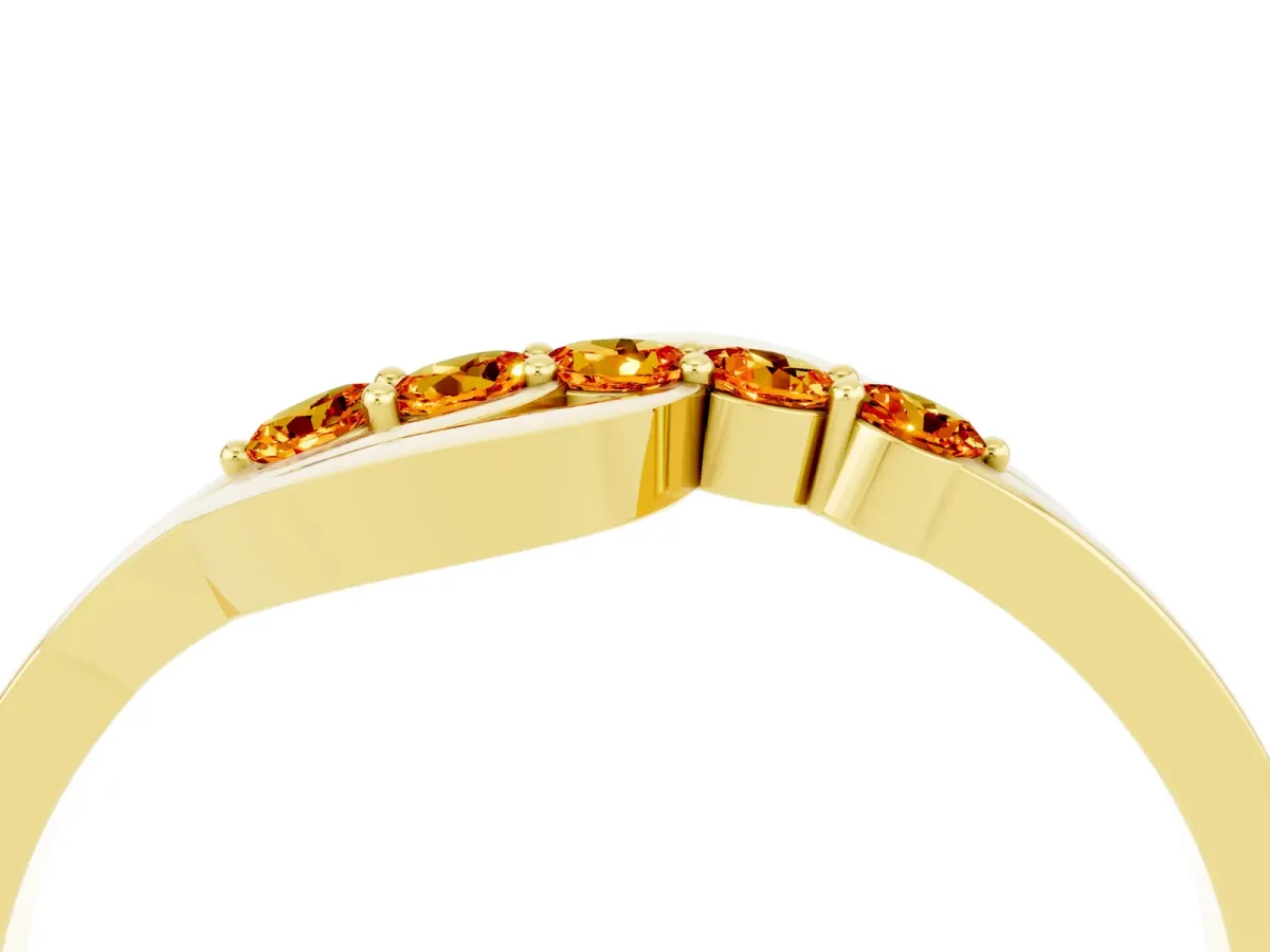 Five-Stone Round Citrine Crossover Band with Prong Setting Yellow gold