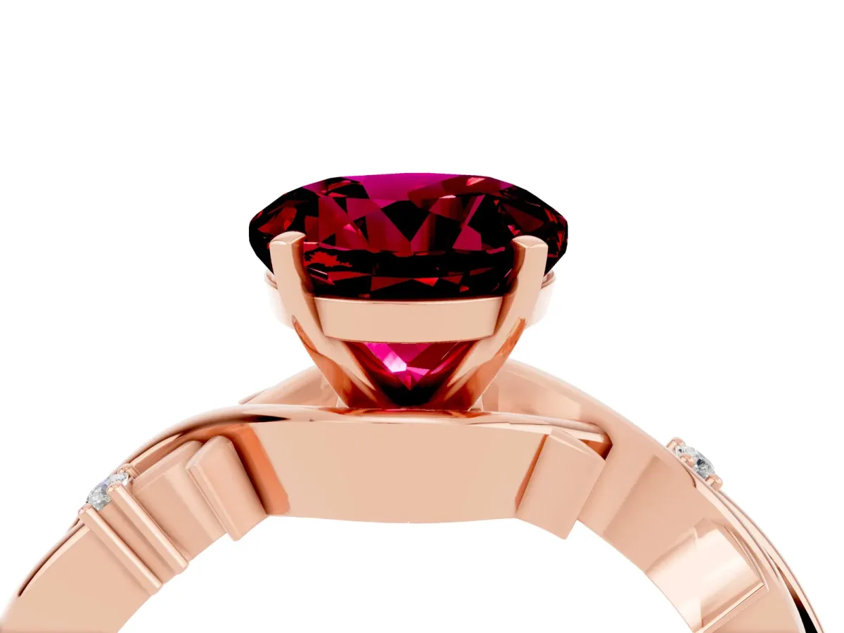 Round Cut Garnet Solitaire Ring with Twisted Band and Prong Setting Rose gold