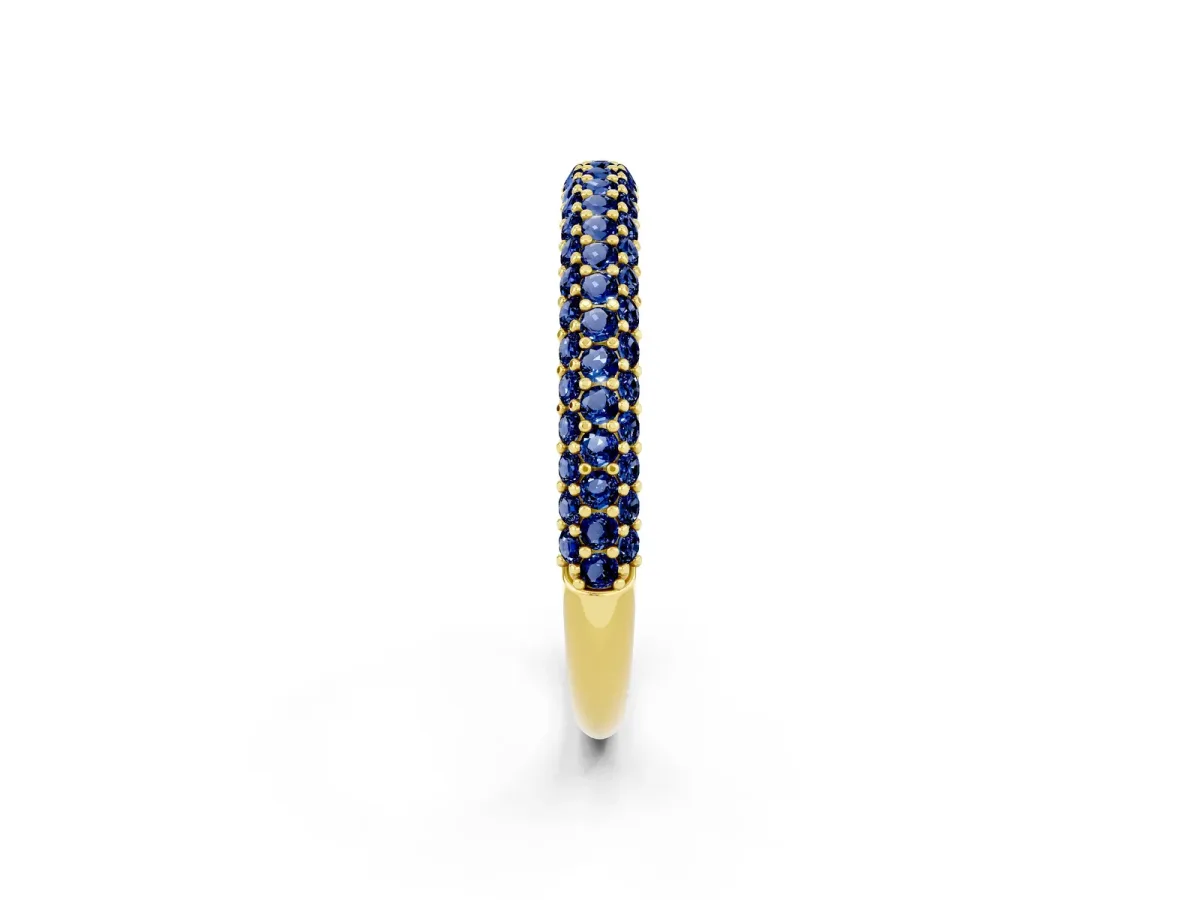 Round Blue Sapphire Pavé Eternity Band with Shared Prong Setting Yellow gold