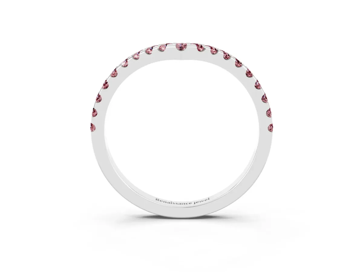 Pavé Round Morganite Chevron Band with Shared Prong Setting White gold