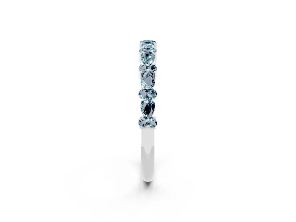 Pear and Round Aquamarine Wedding Band Silver