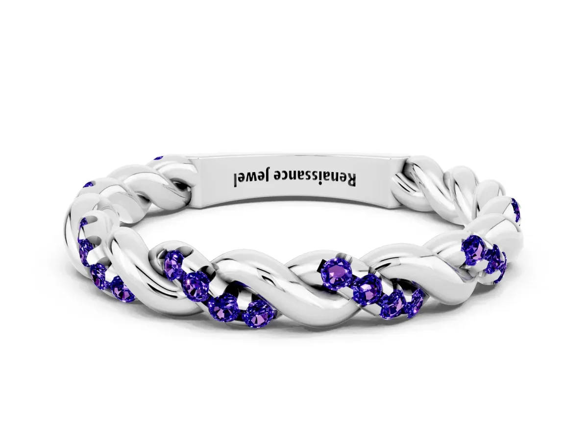 Twisted Pavé Round Tanzanite Eternity Band White gold