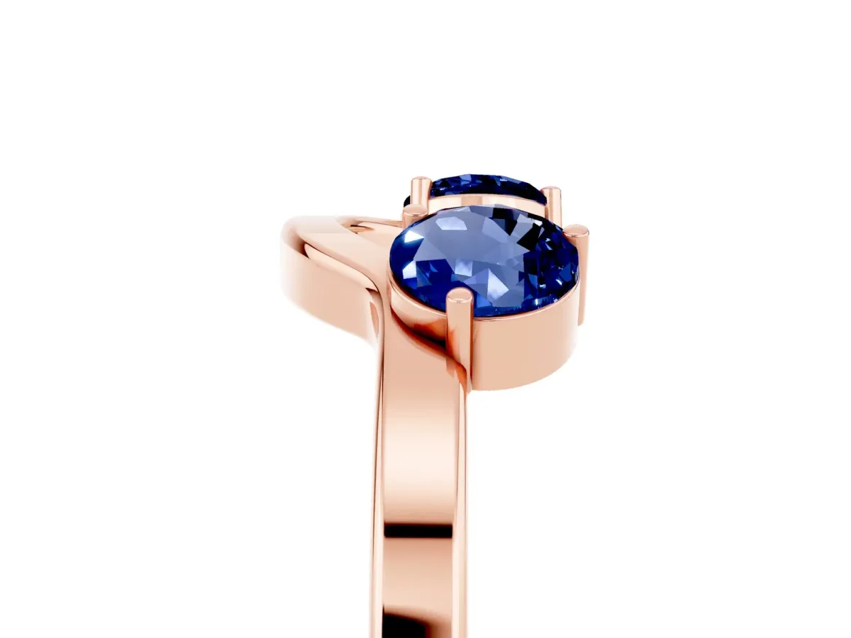 Dual Round Blue Sapphire Open Band Ring with Prong Setting Rose gold