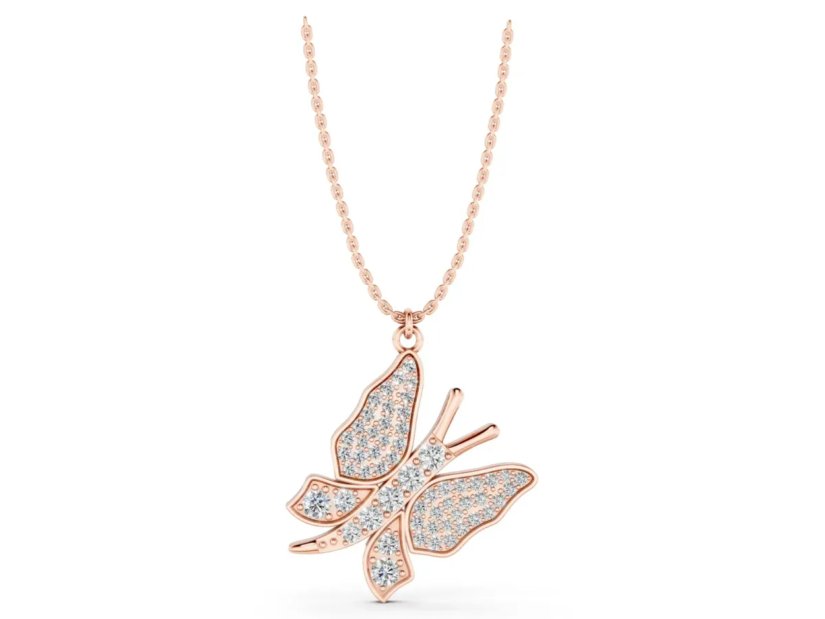 Pavé Round Diamond Butterfly Pendant Rose gold