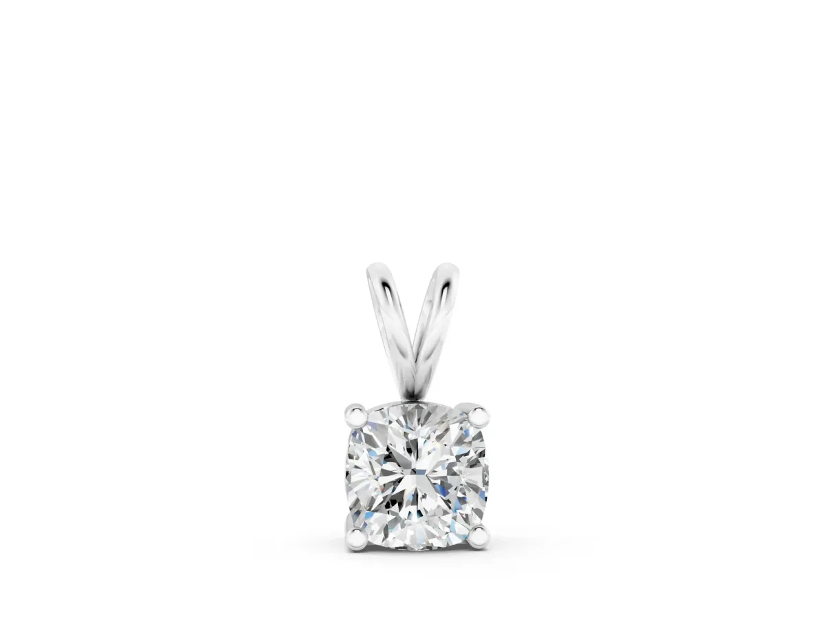 Cushion Solitaire Diamond Prong Pendant Silver