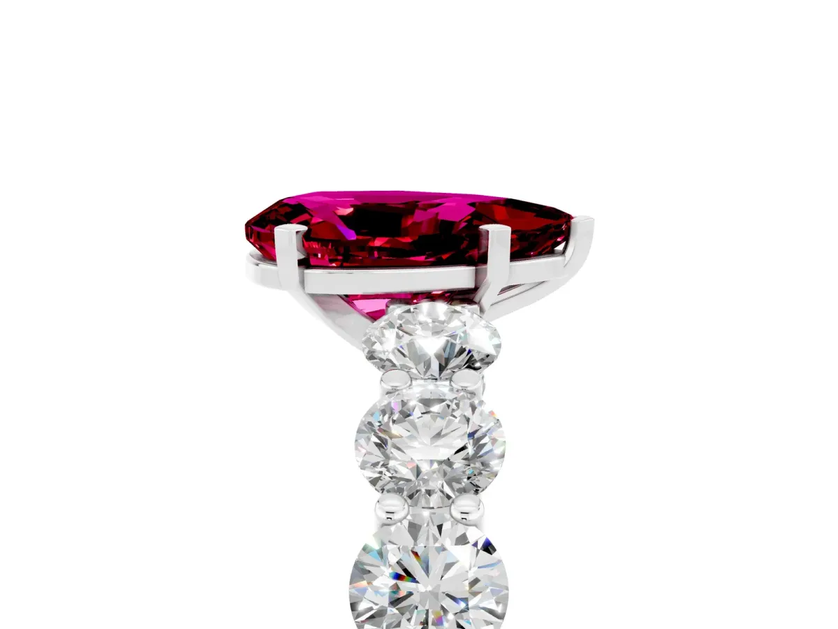 Pear Cut Garnet Prong Setting with Side Stones on a Pave Band Silver