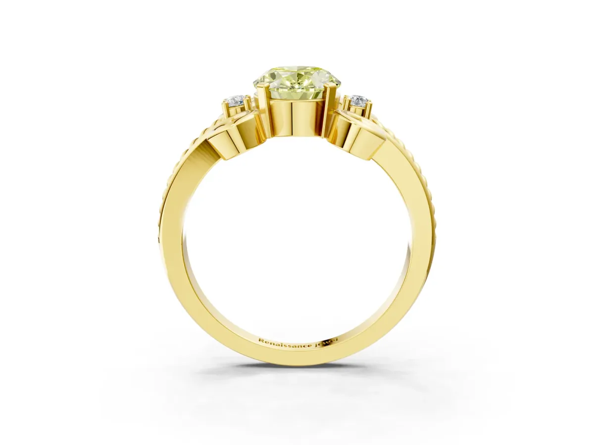 Fancy Yellow Oval Cut Solitaire Twisted Band Scroll Prong Ring Yellow gold