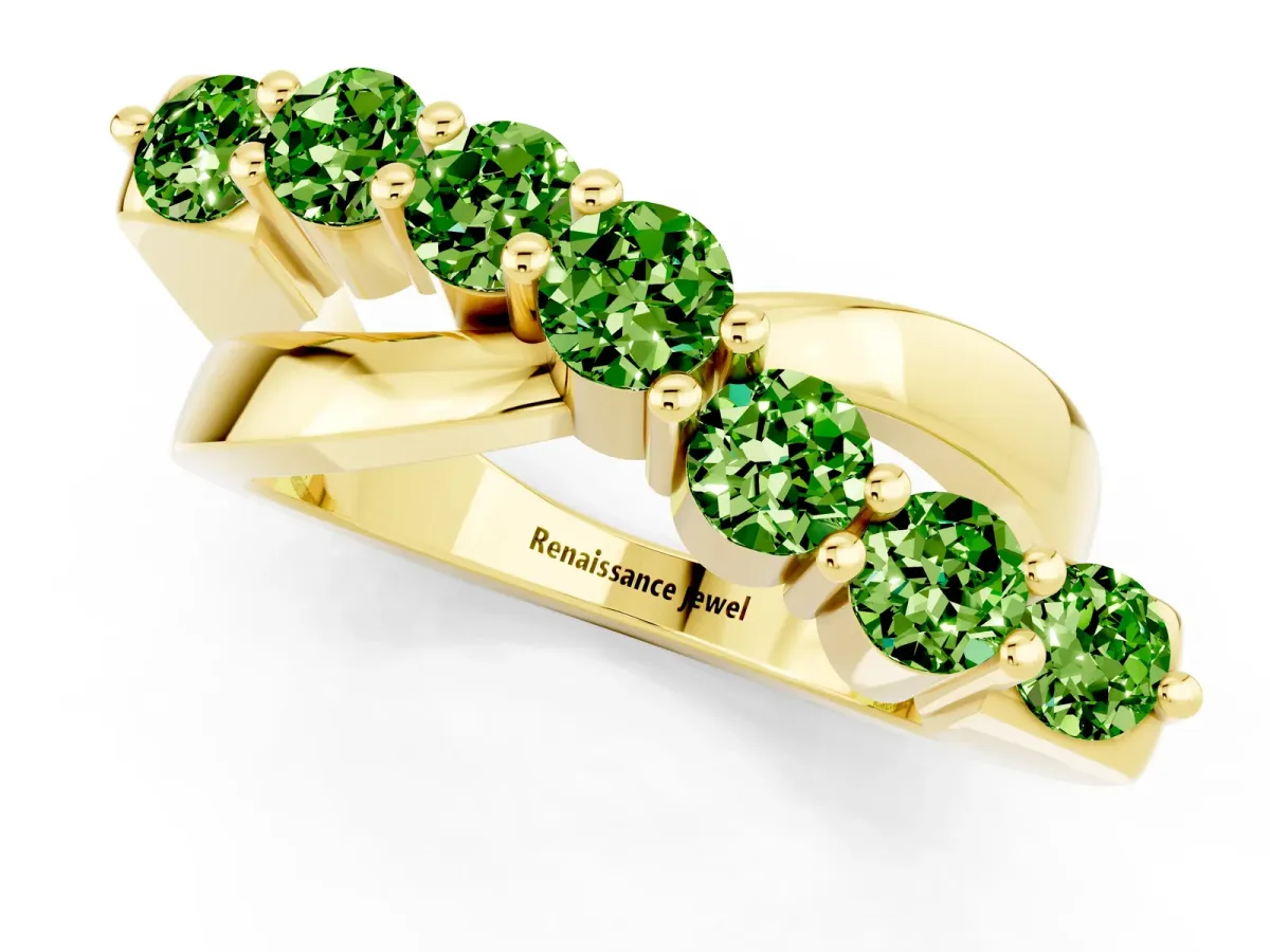Round Peridot Prong-Set Crossover Band Yellow gold