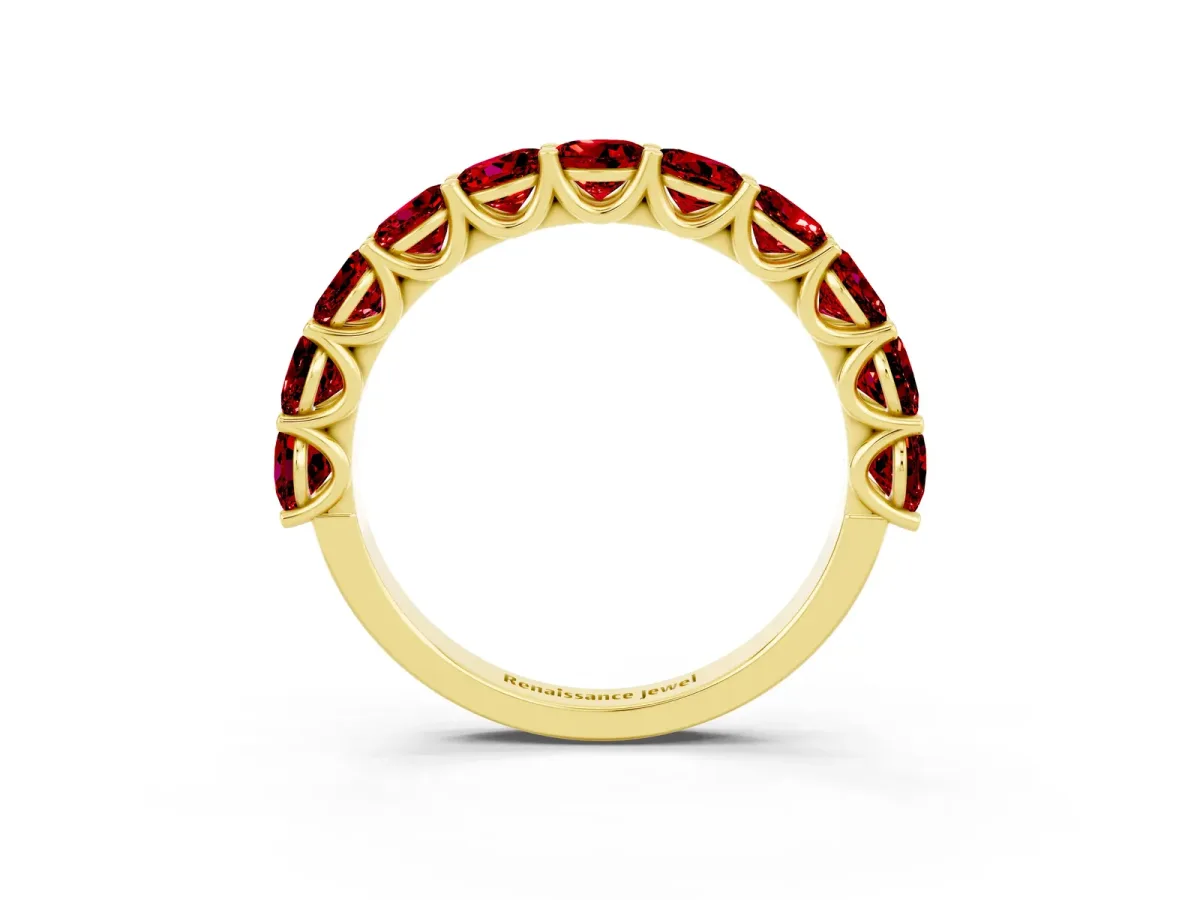 Round Ruby Shared Prong Eternity Band Yellow gold