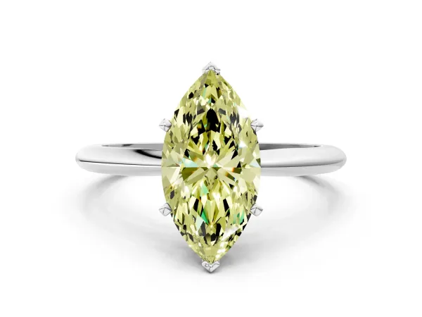 Fancy Yellow Marquise Cut Diamond Solitaire Engagement Ring with Classic Band and Four-Prong Setting Silver
