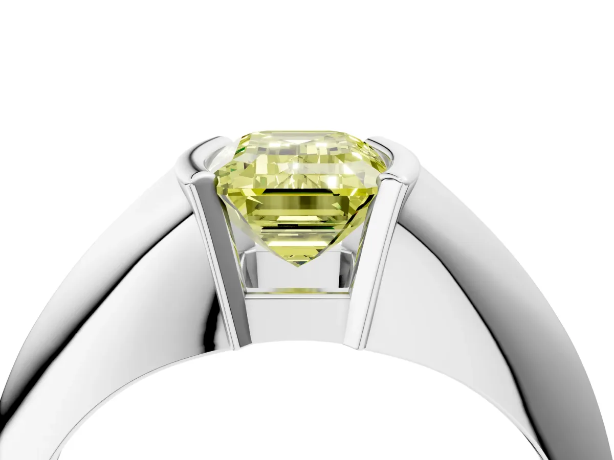 Fancy Yellow Emerald Cut Solitaire Tension Set Diamond Ring Platinum