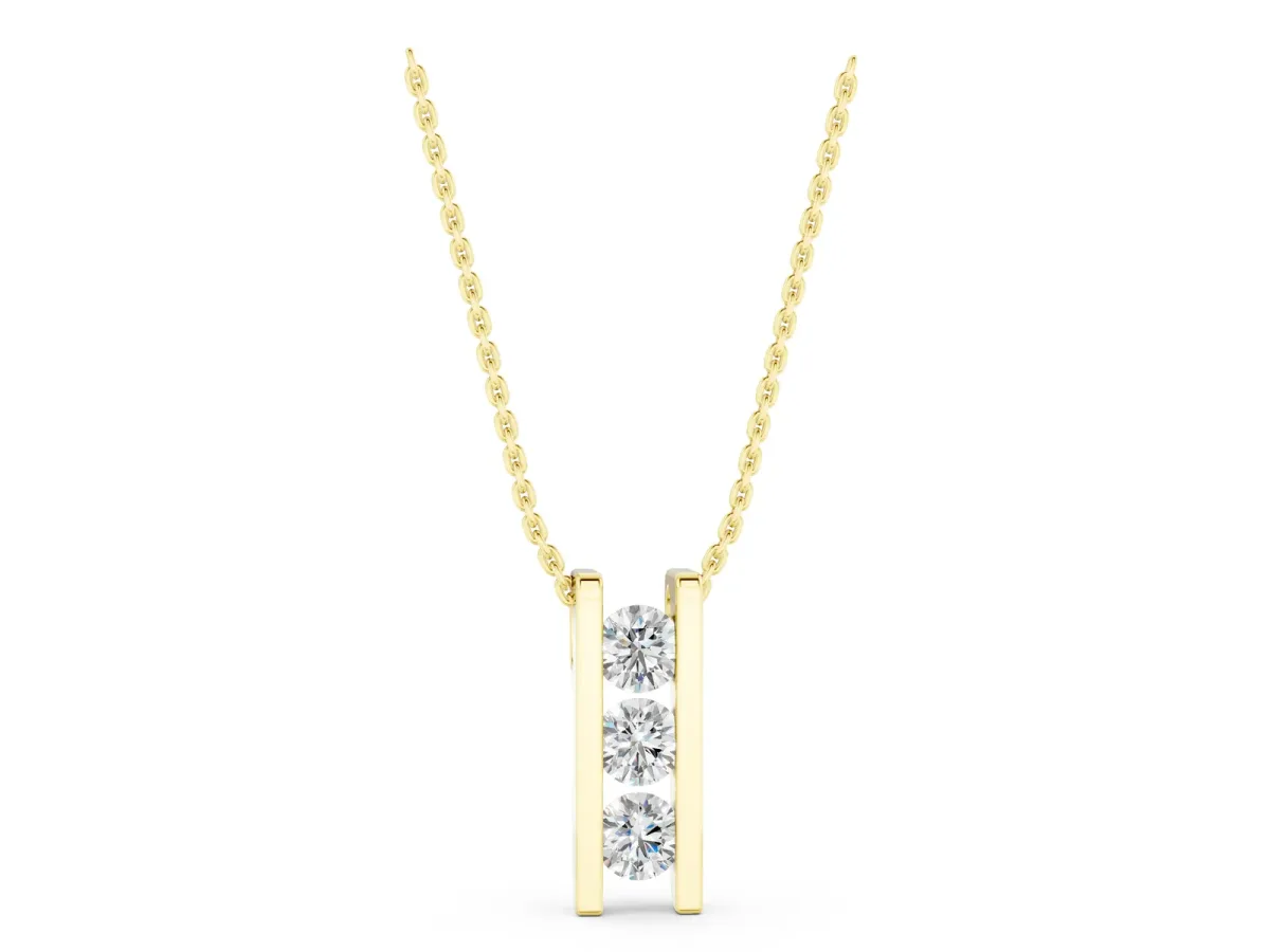 Vertical Channel-Set Round Diamond Bar Pendant Yellow gold