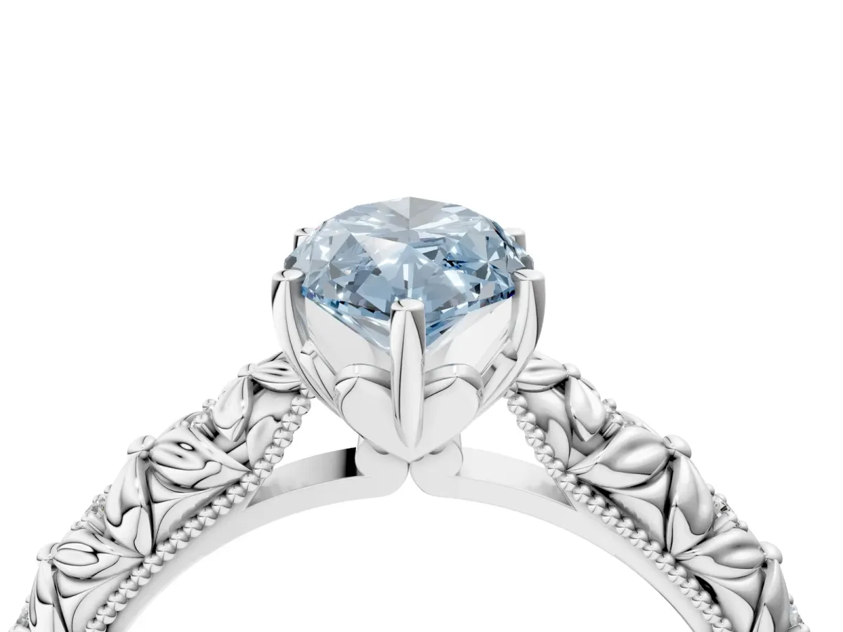 Fancy Blue Marquise Cut Solitaire Floral Milgrain Engagement Ring Silver