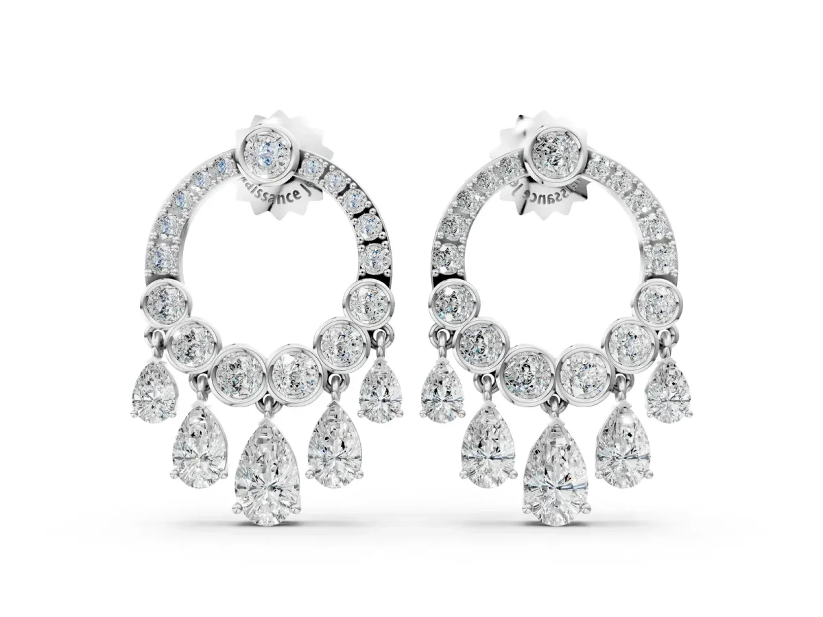 Round and Pear Diamond Dangle Earrings Platinum