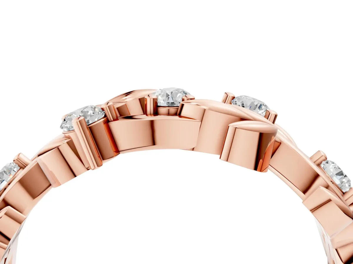 Round Diamond Leaf Motif Band with Prong Setting Rose gold
