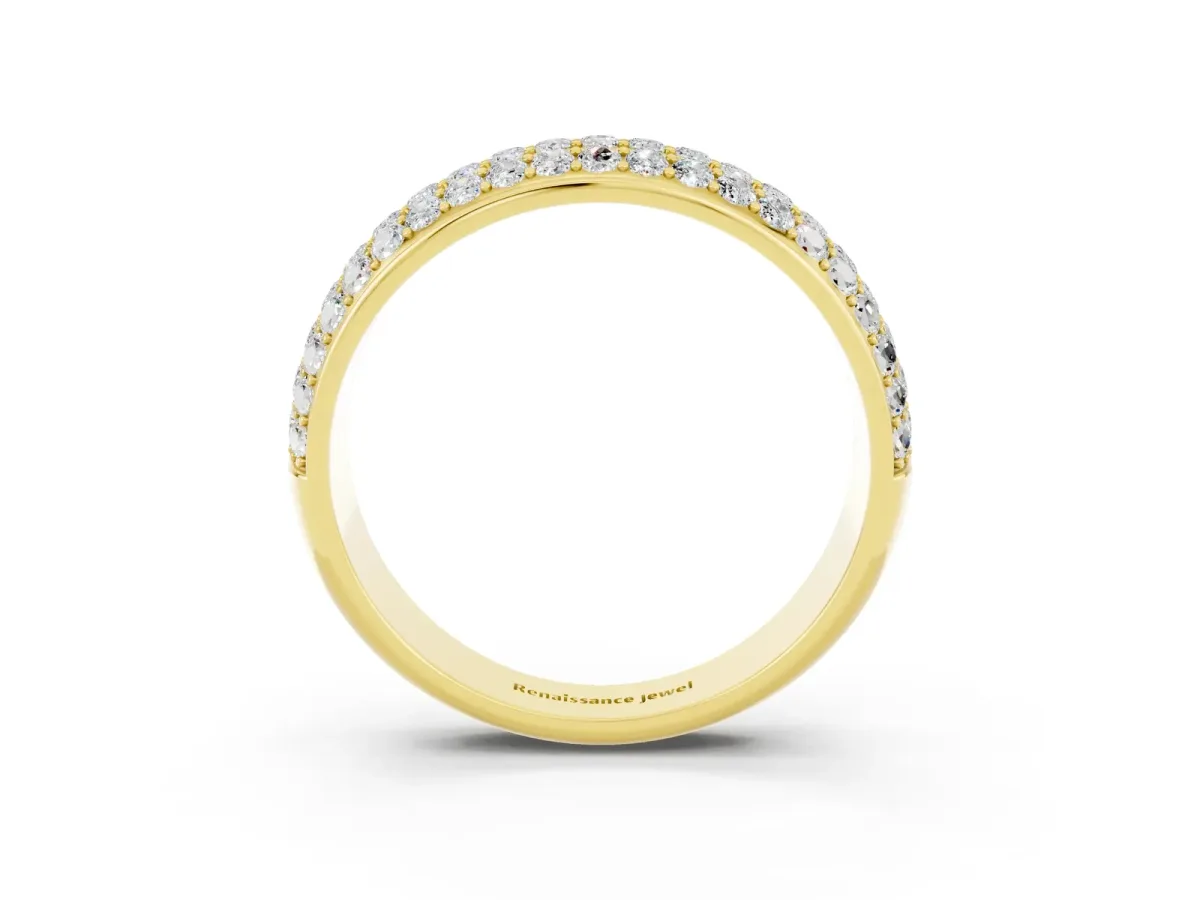 Three-Row Round Moissanite Eternity Band with Shared Prong Setting Yellow gold