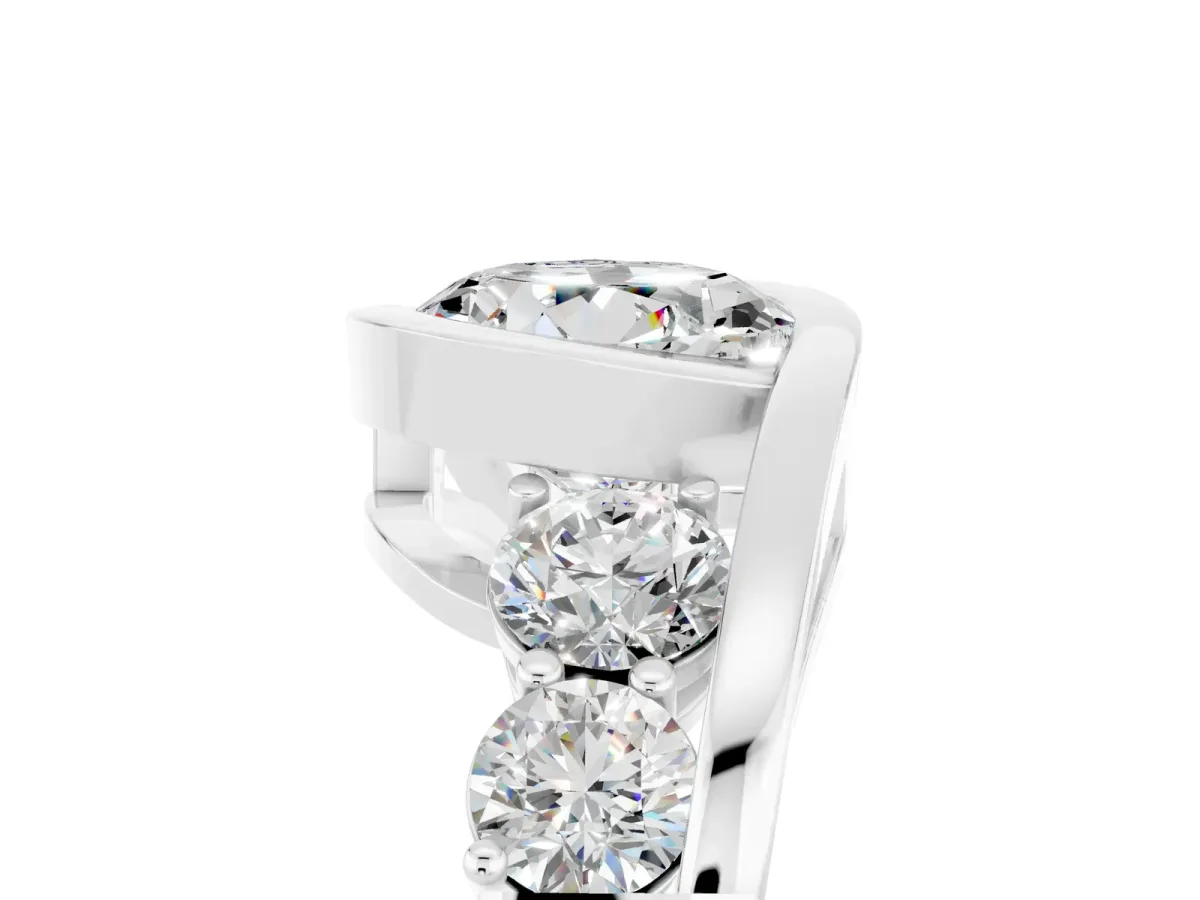 Bezel Set Round Cut Moissanite Bypass Ring with Round Accents Silver
