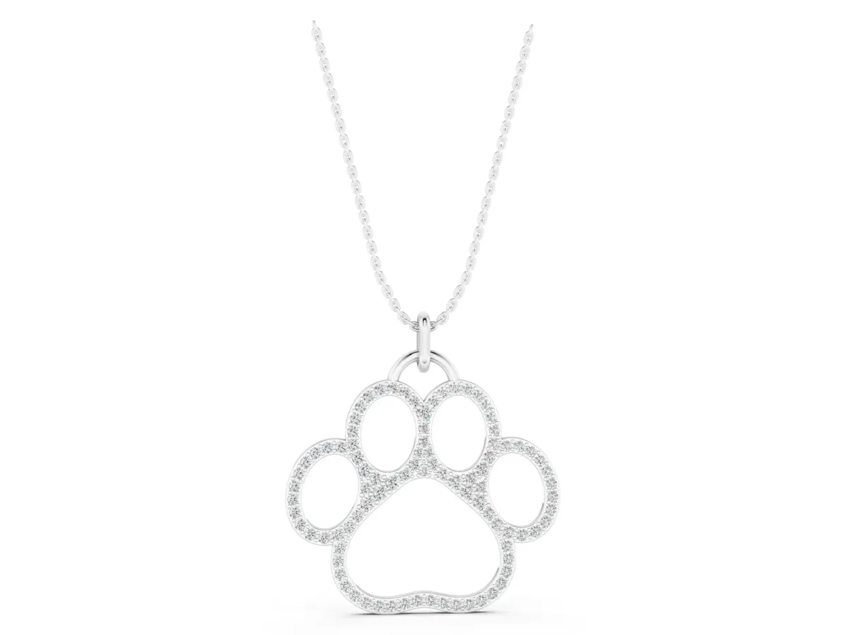 Pavé Round Diamond Paw Pendant White gold