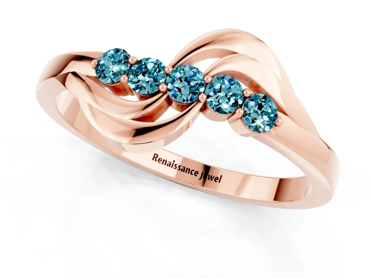 Five-Stone Round Blue Topaz Crossover Band with Prong Setting Rose gold
